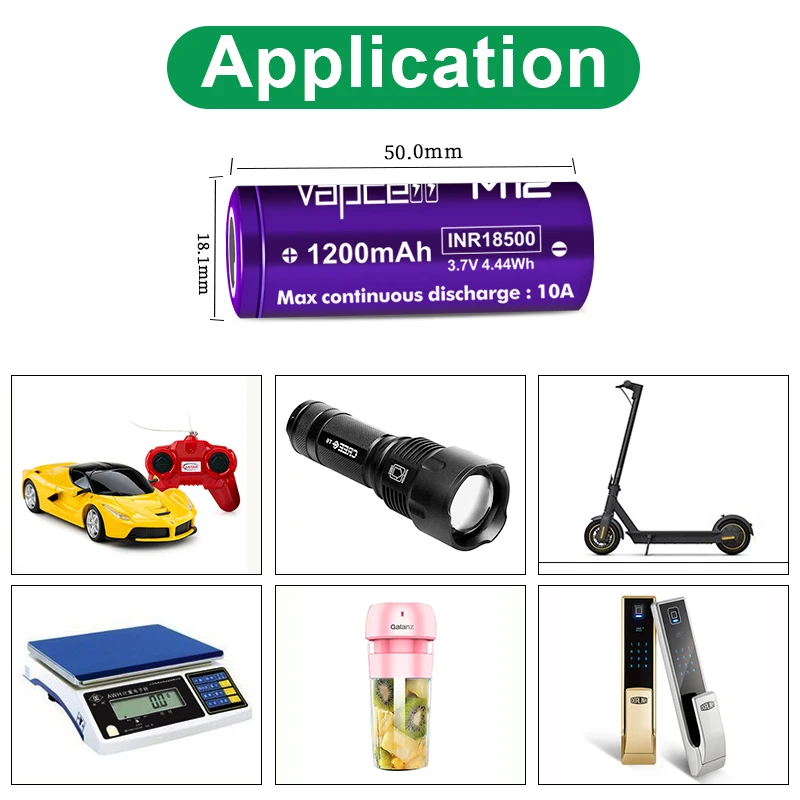 Original Vapcell 18500 Li ion Battery M12 1200mah 10A 3.7V INR18500 Rechargeable lithium Batteries For Flashlight Power Tool