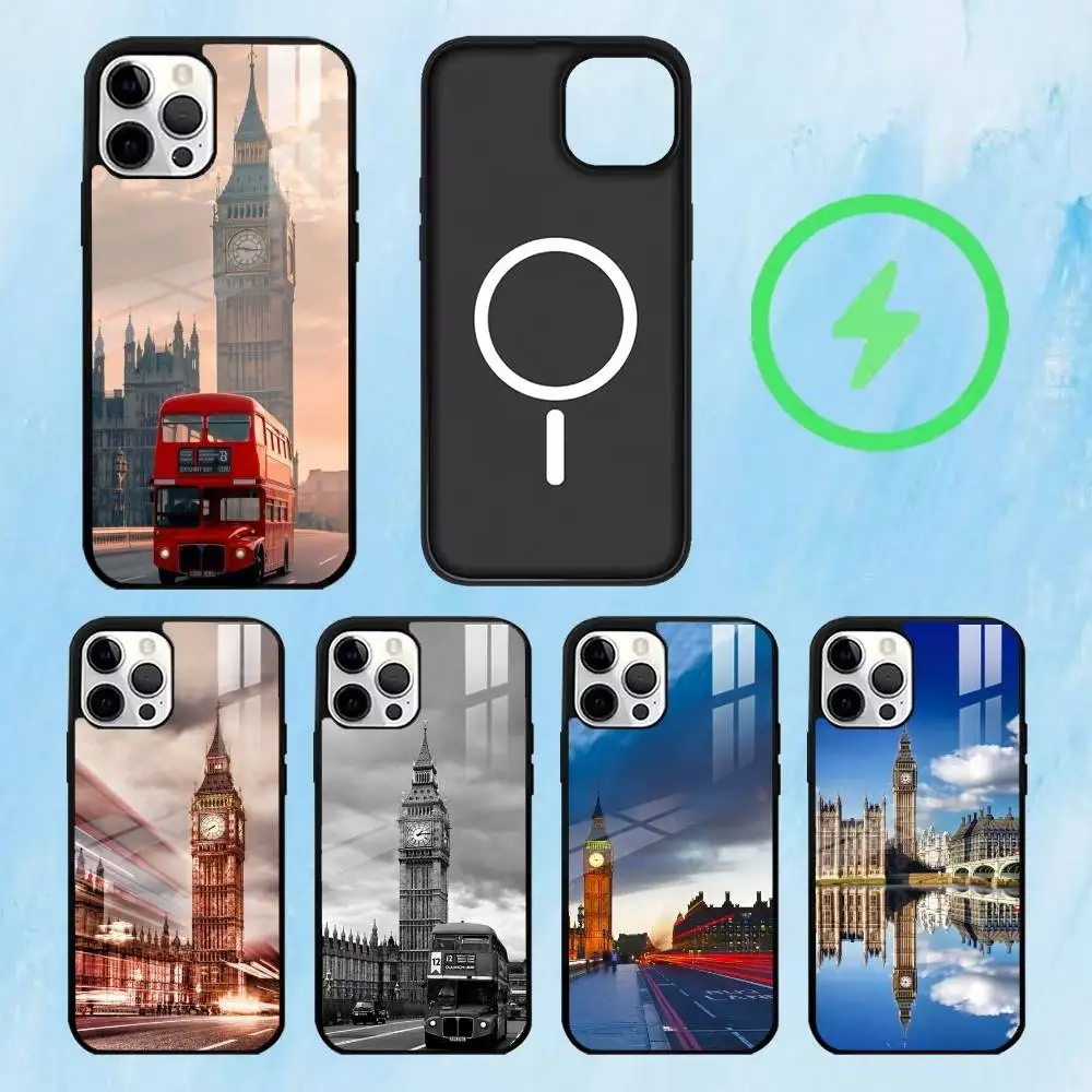 

L-London Bus England Big Ben Phone Case For iPhone17,16,15,14,13,12,11 Plus,Pro Max Magnetic For Magsafe Wireless Charging