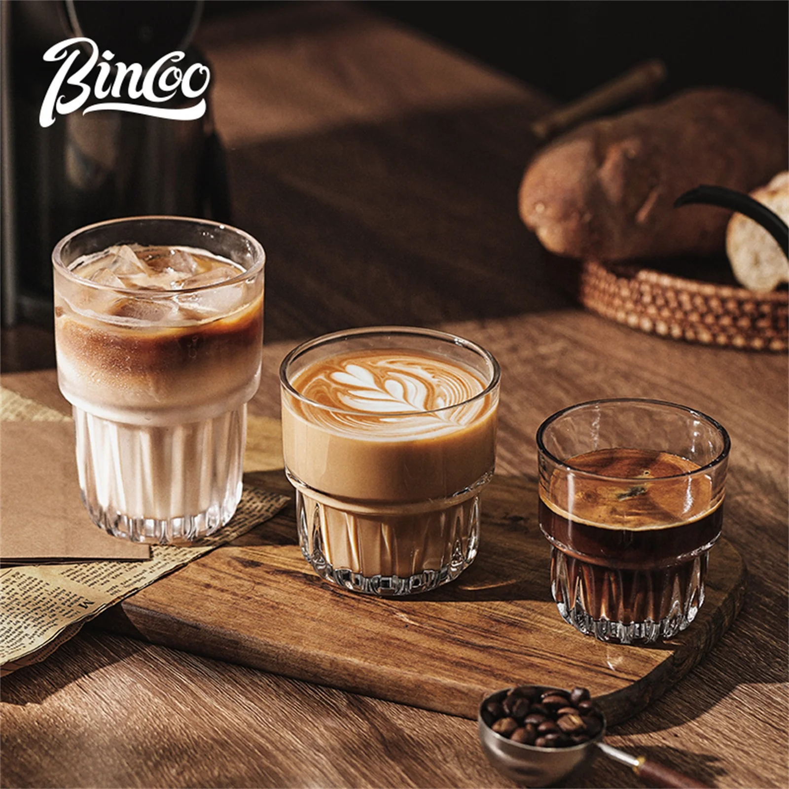 

Bincoco 180-350ml Heat-resistant Glass Coffee Cup Simple Retro for Coffee Tea Milk Easy to Clean Non-hot Easy to Latte Art