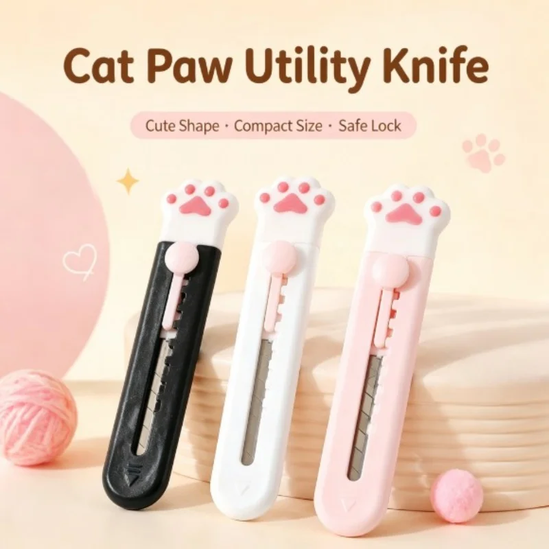 Cute Mini Pocket Cat Paw Art Utility Knife Express Box Knife Paper Cutter Craft Wrapping Refillable Blade Stationery