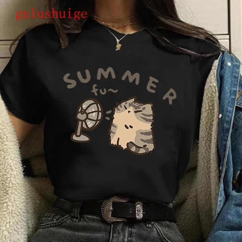 Vintage Funny Cute Cat T Shirt Women Shirt Harajuku Graphic Ulzzang T-shirt 90s Tshirt Top Tee Female Gothic