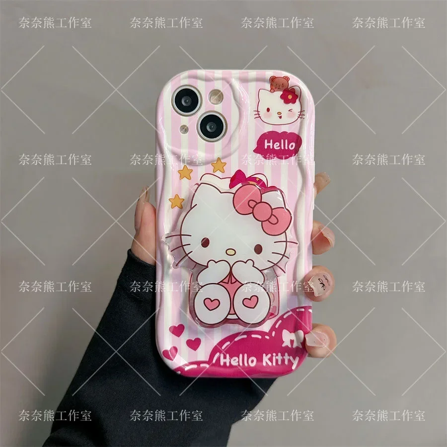 Hello Kitty 3D Wave Bracket Bracelet Case for OPPO Realme 12 11 10 9 8 7 6 5 Pro Plus C67 C55 C31 C35 C11 C12 C15 C20 C21Y Cover