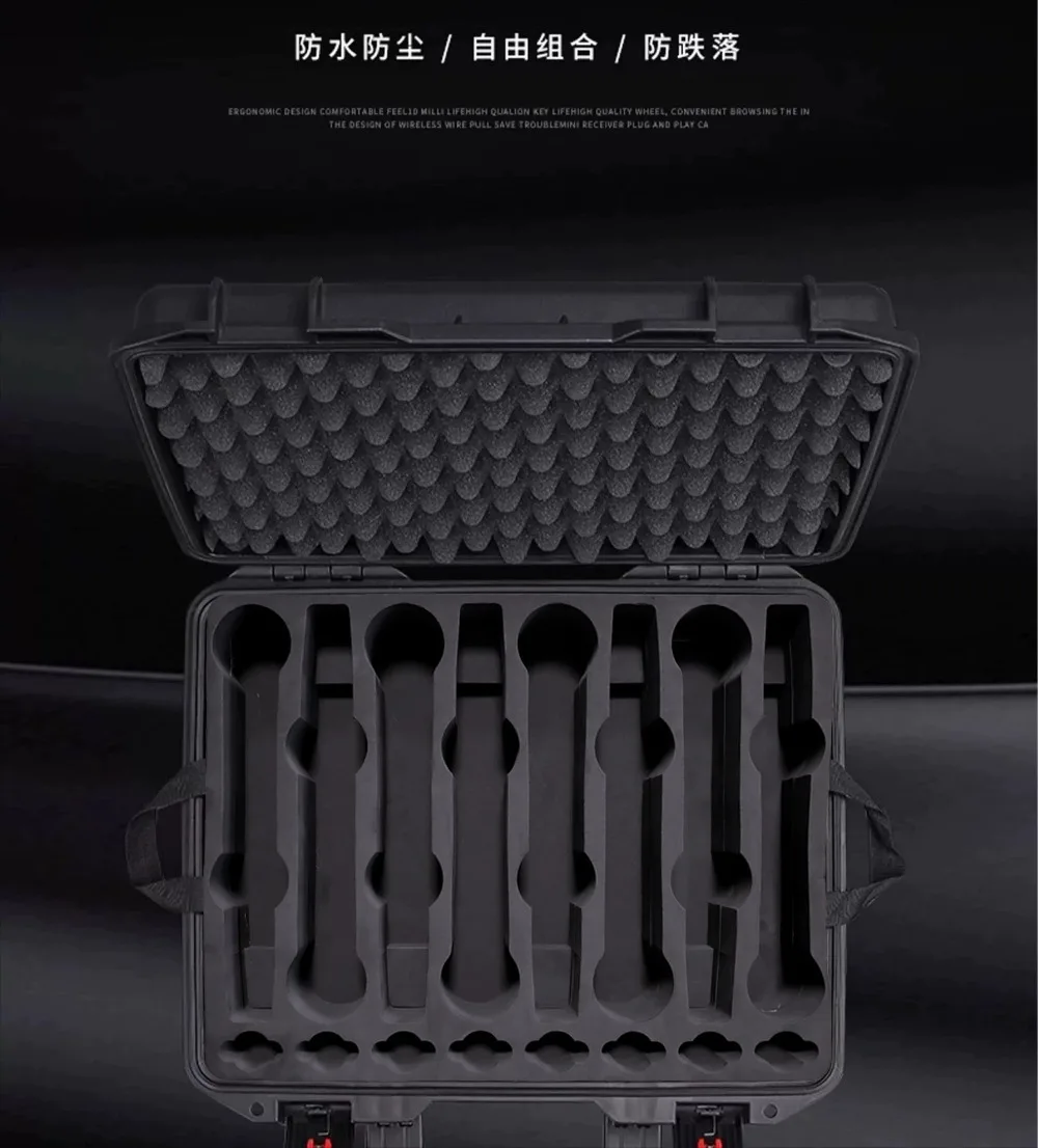 801 combo storage case 8 microphone 8 bodypack headset in ear monitor performance plastic case