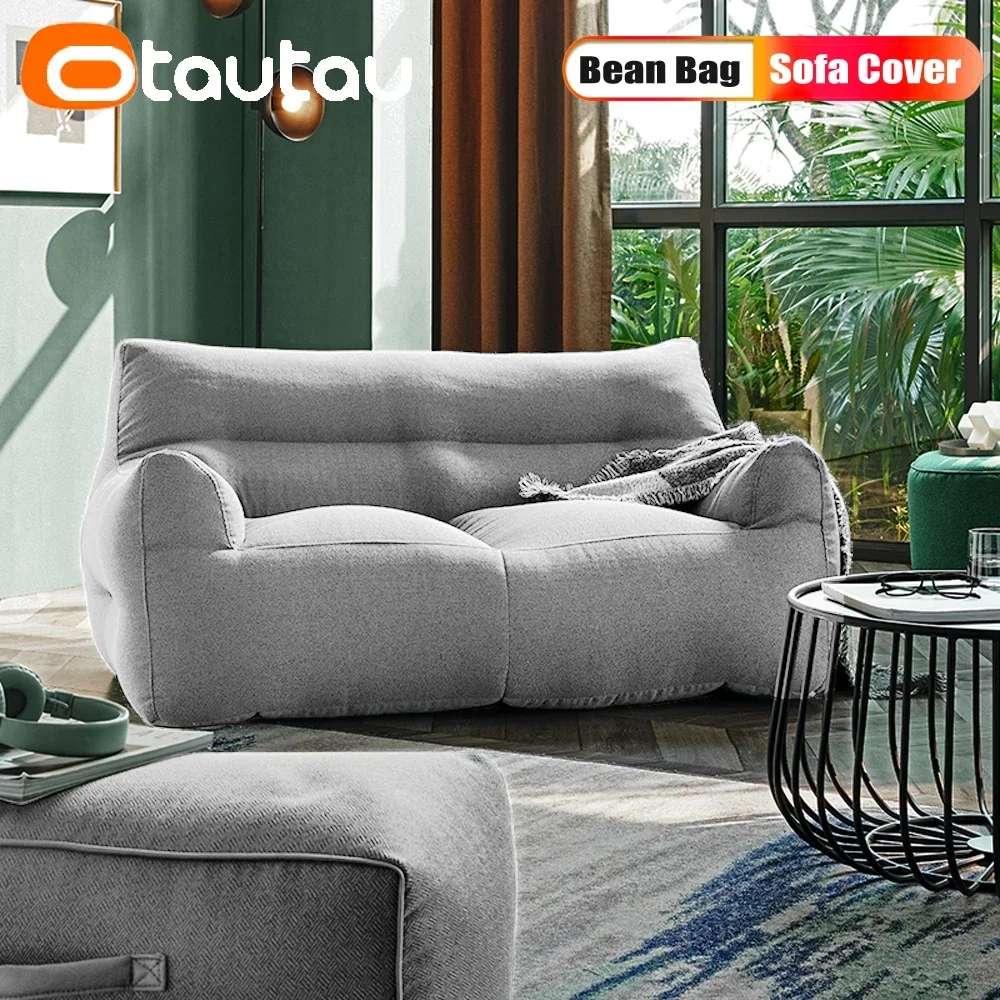 OTAUTAU 2-seat Cotton Bean Bag Cover No Filler Waterproof Beanbag Pouf Couch Chaise Lounge Sofa Bed Frameless Furniture SF068