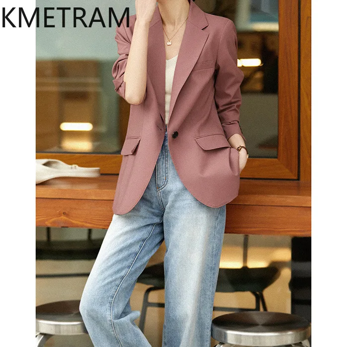 KMETRAM 40% Wool Blazers New in Outerwears Structured Shoulder Padded Blazer Fall Clothes 2024 Women Blazer Mujer Tendencia