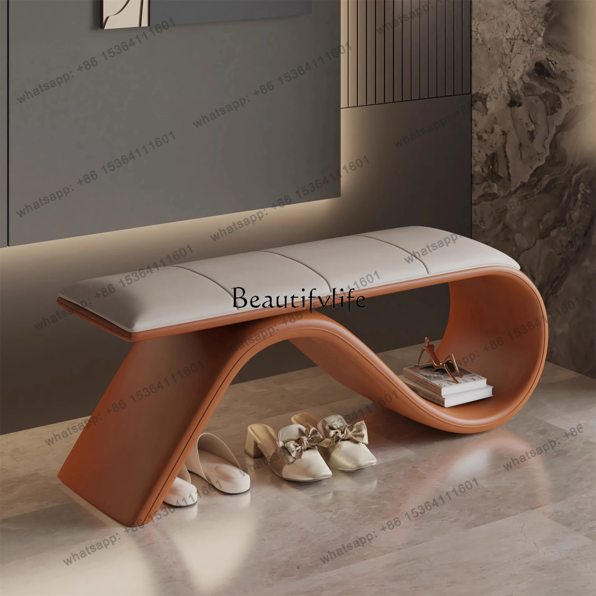 D25Minimalist shoe change stool light luxury simple high-end door art entry bench shopping mall rest chair