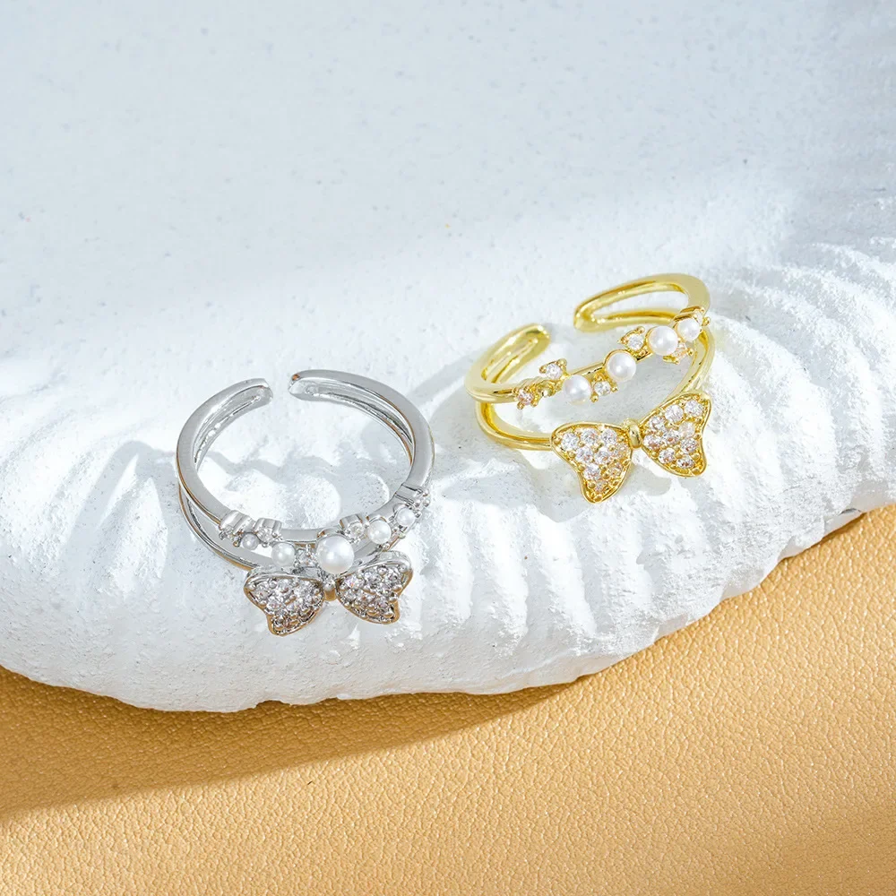 

Ladies' light luxury mid-to-high-end, versatile ring, European and American style ring, ladies' bow beaded ring