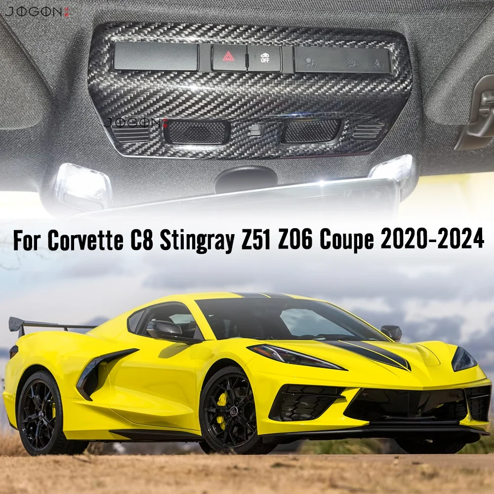 100% Real Carbon Fiber Car Top Roof Reading Light Lamp Cover For Chevrolet Corvette C8 Stingray Convertible Z06 Coupe 2020 UP