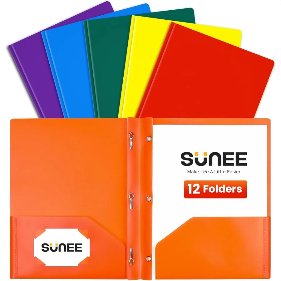 

2 Pocket Folders with Prongs 12 Pack Assorted Color Plastic Folders with Pockets and Prongs Fit Letter Size Poly Folders with P