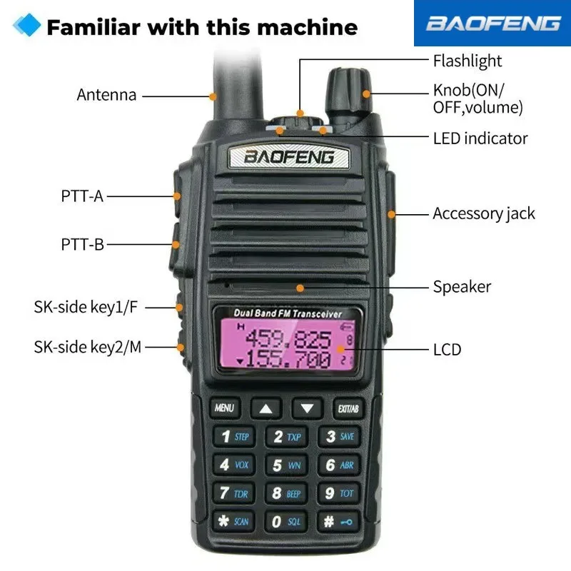 BAOFENG BF-UV82 8W Walkie-talkie Wireless Handheld Intercom Dual-segment Dual-display Digital Tuning FM Radio baofeng uv 82
