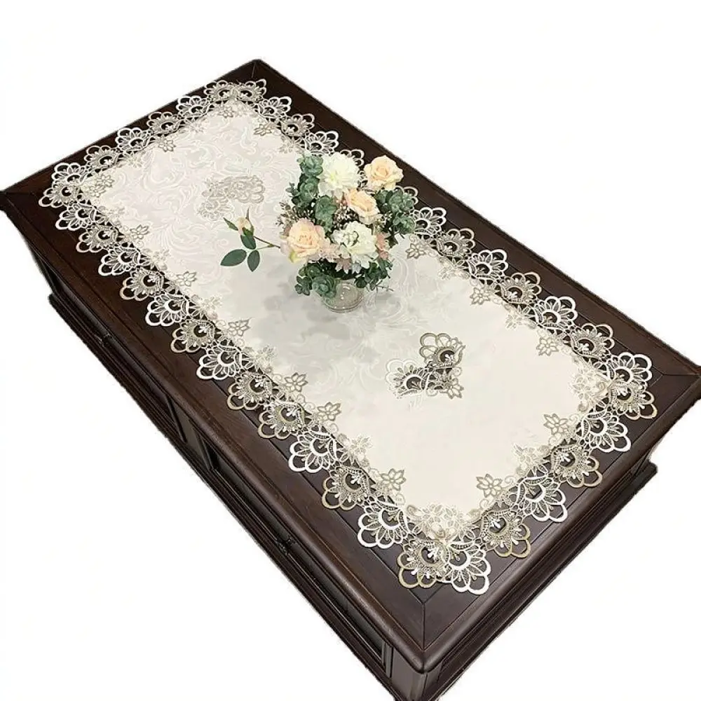 Modern Minimalist Rectangular Table Cover Floral Lace Fabric Desk Protector Dustproof Cloth For Coffee Table Dining Room