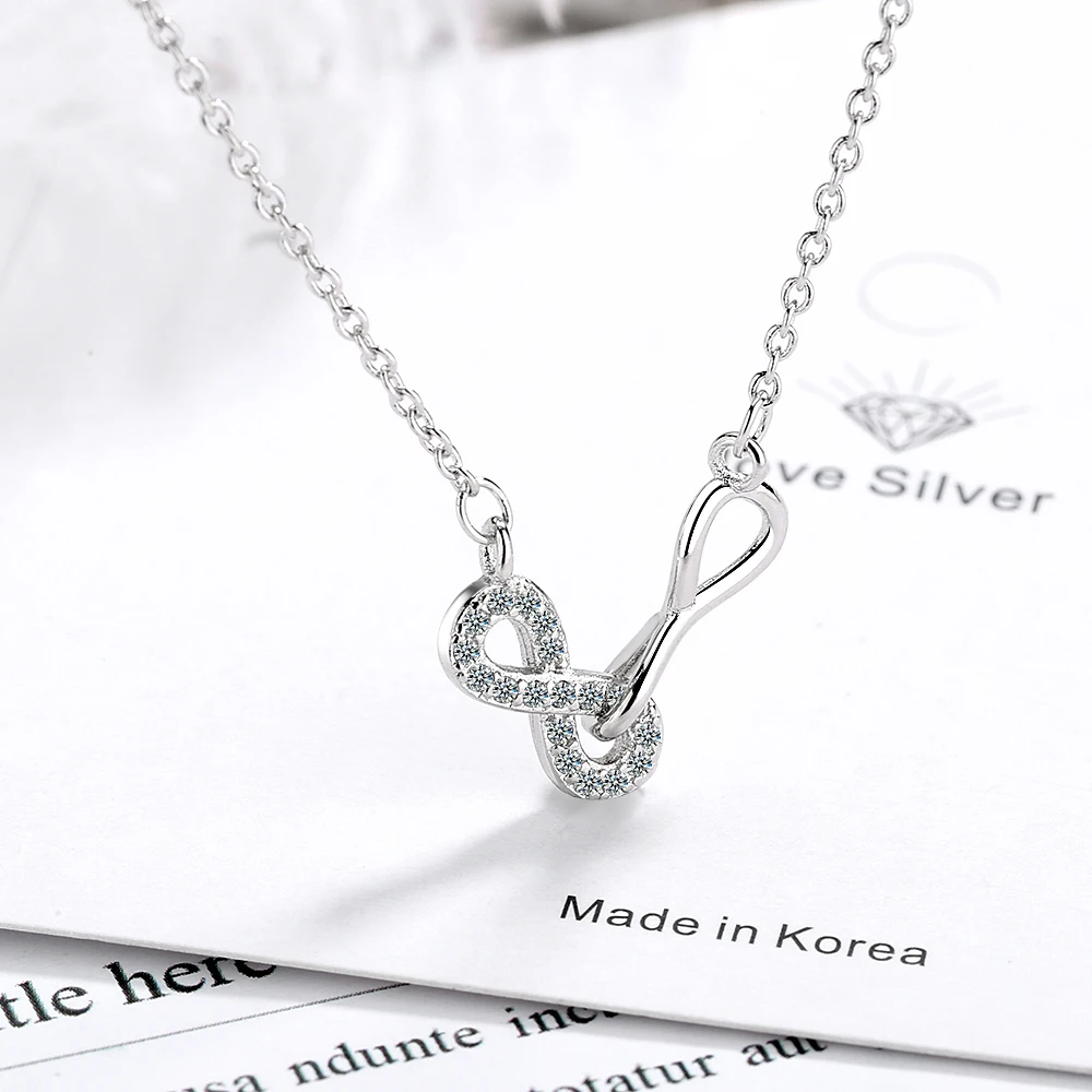 925 Sterling Silver Connected Infinite Love Pendant Necklace Simulated Moissanite Lab Diamond Neck Chain for Women Fine Jewelry