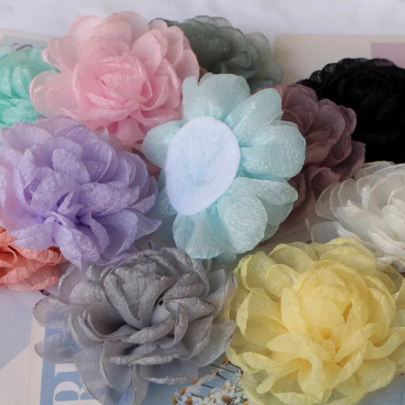Tela de gasa grande hecha a mano, flor Artificial para vestido de novia, decoración de sombreros, 9,5 CM, 5 unidades por lote