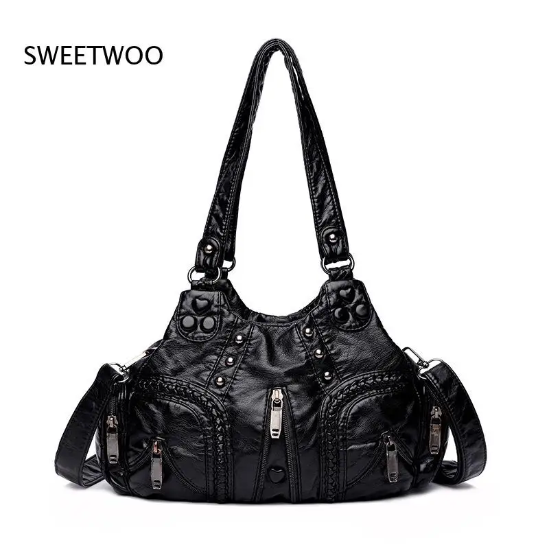 2026 Vintage Moto Style Studded Shoulder Bag Retro Punk Design Casual Crossbody Bag Women Y2K Style Daily Commute