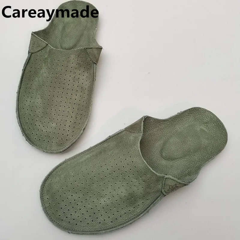 Careaymade-nowa krowa SuedeCover fajne semi-baotou Hollow oddychające sandały kobiece gradientowe prawdziwe płaskie buty skórzane, 3 kolory