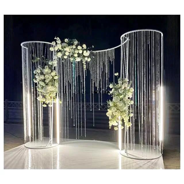 

Outdoor Wedding Decoration S-shape Crystal Hanging Wedding Backdrop Wedding Arch Frame Metal