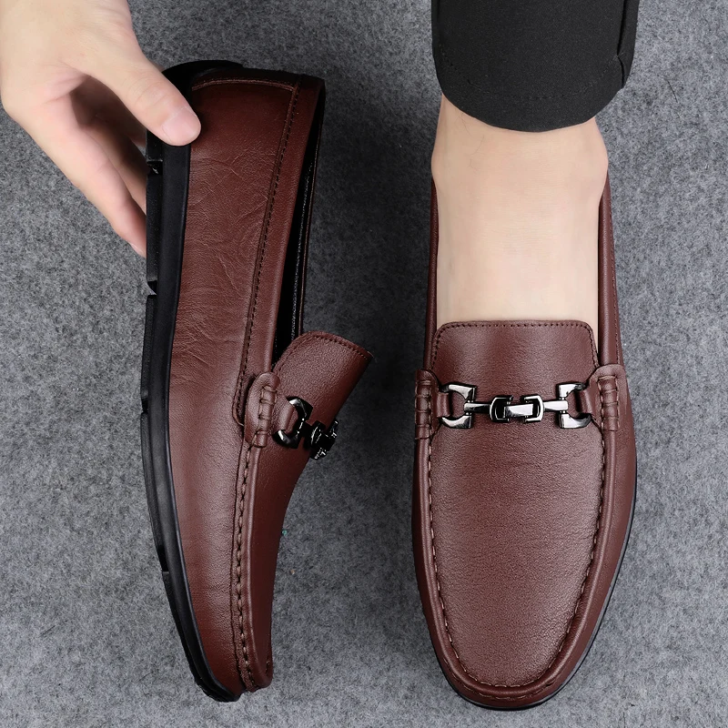 

Дизайнерская брендовая мужская повседневная обувь из натуральной кожи, деловая обувь в деловом стиле, универсальные мужские лоферы на плоской подошве для интервью и поездок на работу