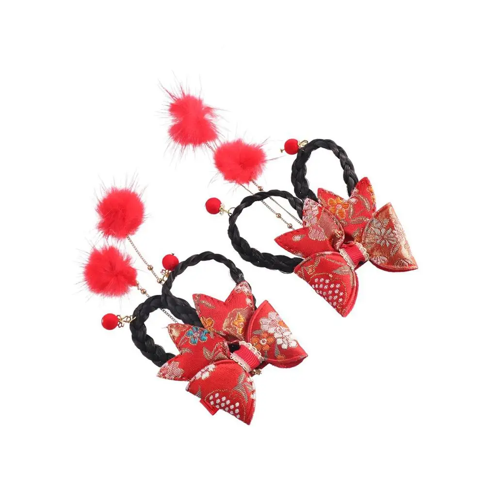 

Clip Red Hanfu Headdress Tassels Girl Hair Accessories Bow Hair Clip Baby Wig Hairpin Child Hair Accessories New Year Headdress