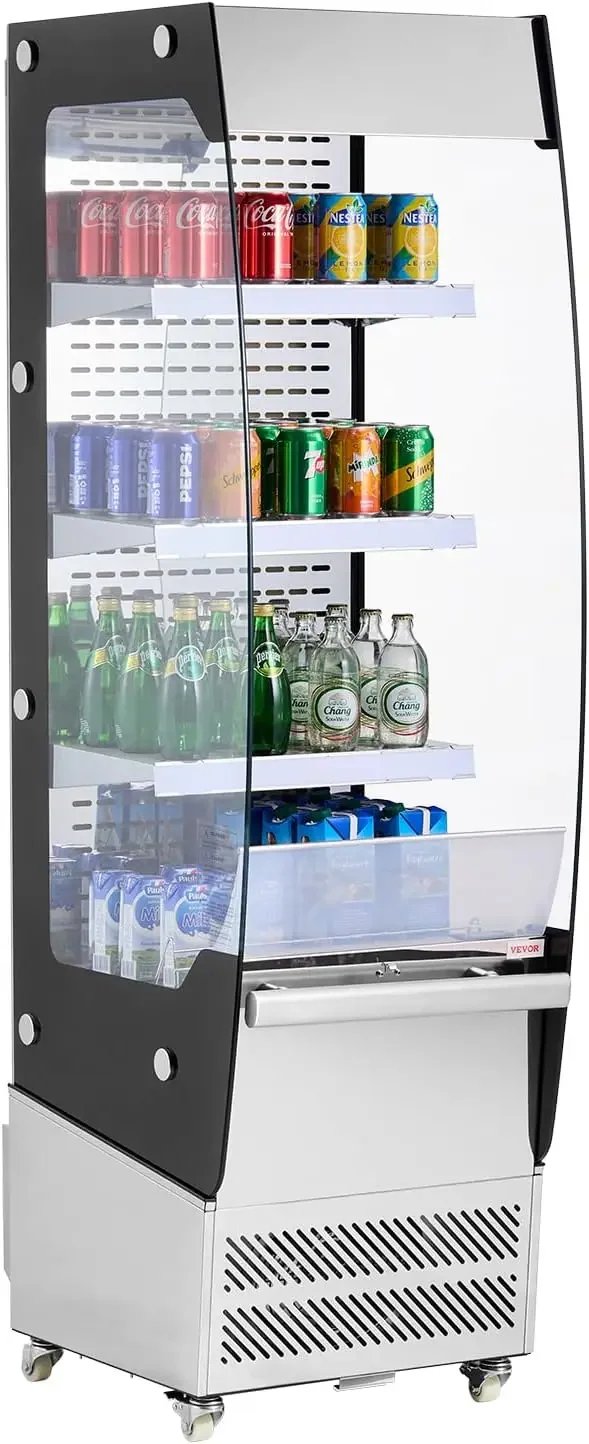Open Air Merchandiser, 3-Tier Shelving Commercial Refrigerator, Grab and Go Display Cooler Refrigerator with Air Curtain, 4 Swiv