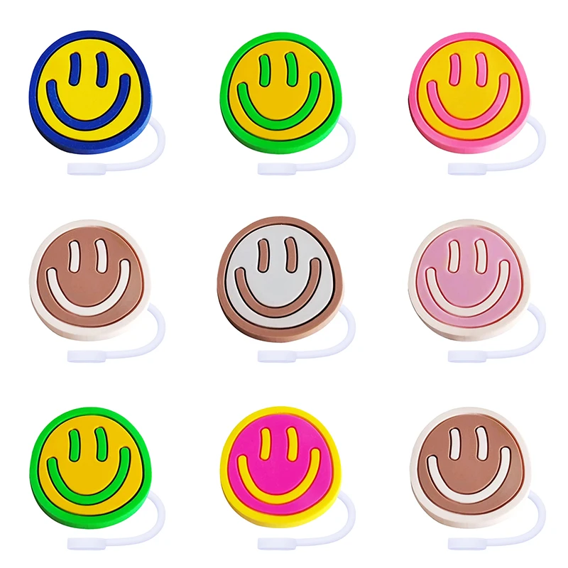 

Smile Face Straw Cover Cap 8-10MM Silicone Eco-friendly Straw Plug Splash Proof Drinking Cup Charms Pendent Party Gift