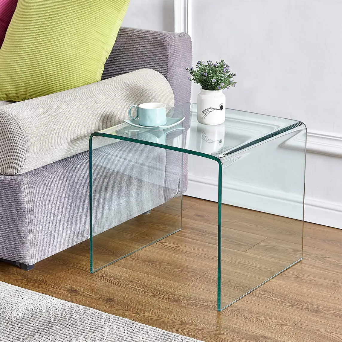 

Tempered Glass End Table Small Side Nightstand Living Room Bedroom 19.7x15.7x17.7/20x16x18, Customized