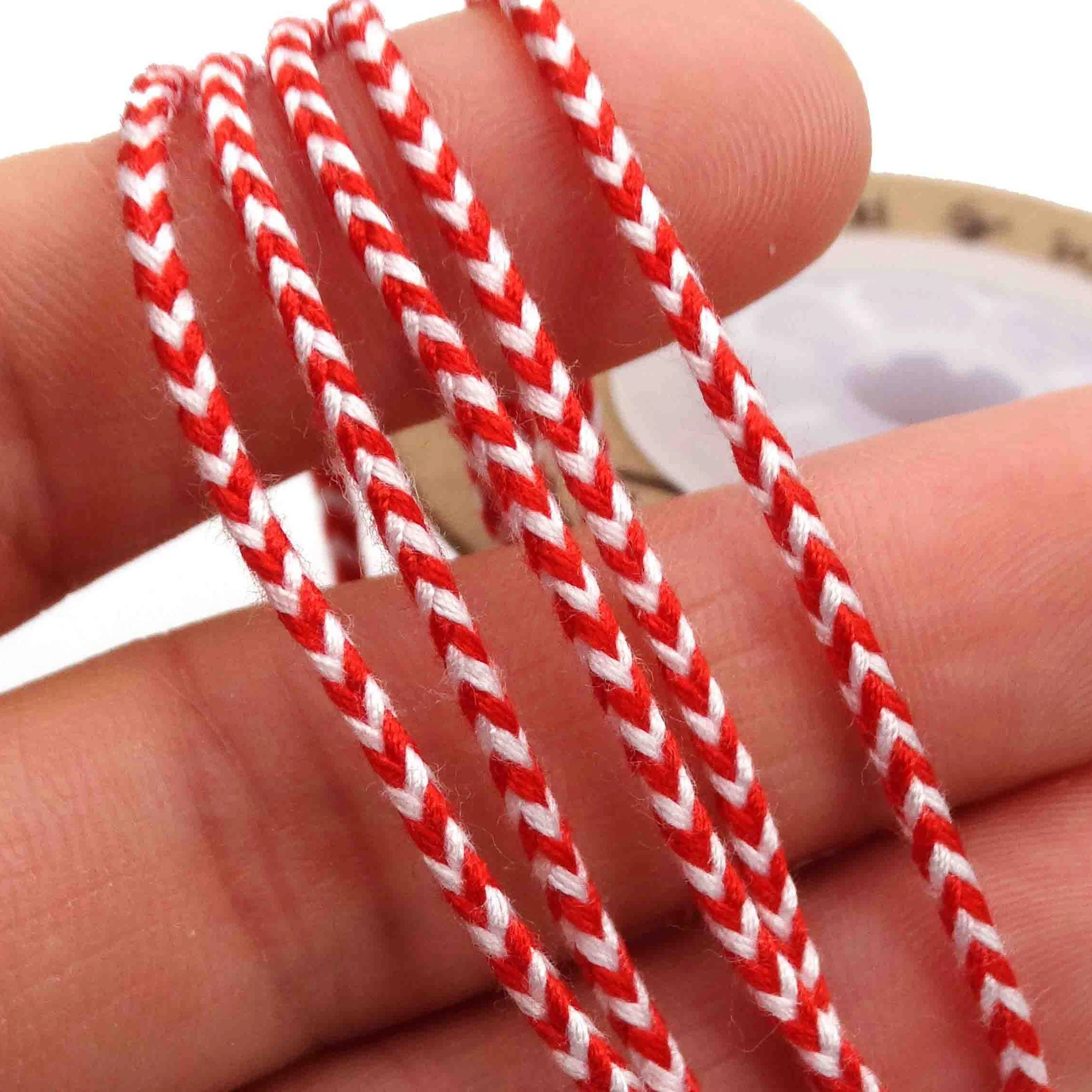 About 1.8mm thick two-color four-strand braided white thread cotton yarn DIY bracelet cord inelasticity cord 20 meters a roll