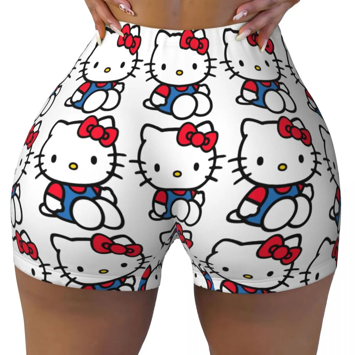 

Шорты для йоги Hello Kitty с высокой талией для женщин, волейбольная байкерская одежда для фитнеса и тренировок в тренажерном зале