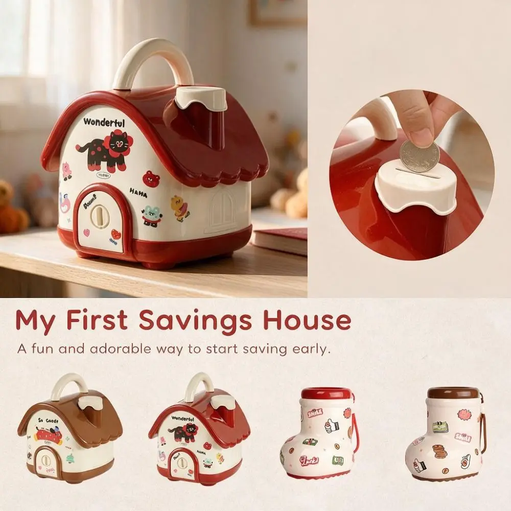 Creative House Shaped Piggy Bank Cottage Shaped Large Capacity Money Saving Box with Lock Key Cute Savings Piggy Bank