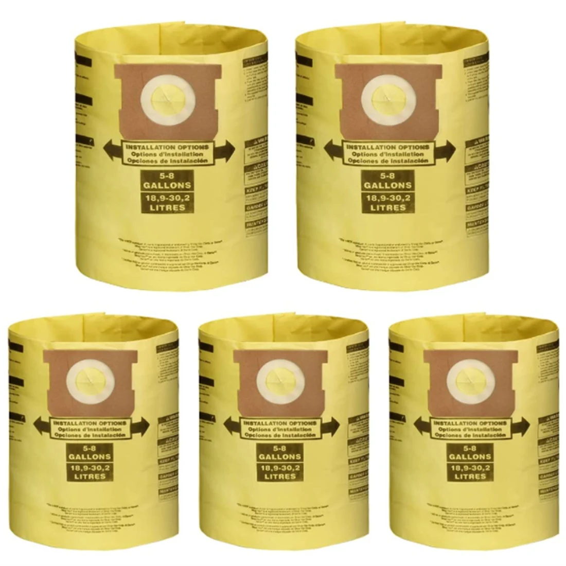 ABRG 5 Pack Vacuum Dust Filter Bags for 5-8 Gallon Shop Vac Wet Dry Vacuum Cleaners, 90661 906-61 9066100 90671 9067100,Etc