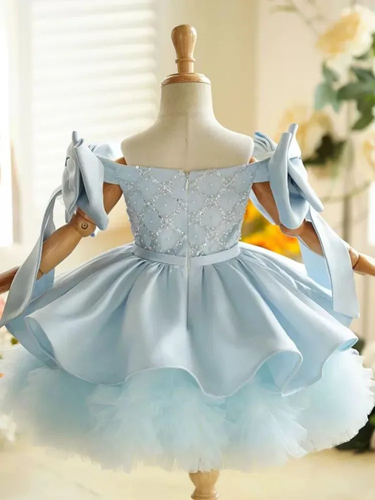 New Children\'s Princess Sequins Evening Gown Host Piano Performance Wedding Birthday Party Flower Girl Dresses A4061 Vestidos