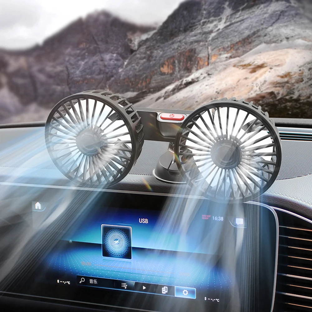 

Автомобильный вентилятор USB 5В с двумя головками на присосках, регулируемый на 360 градусов, 3 скорости, автомобильные электроприборы