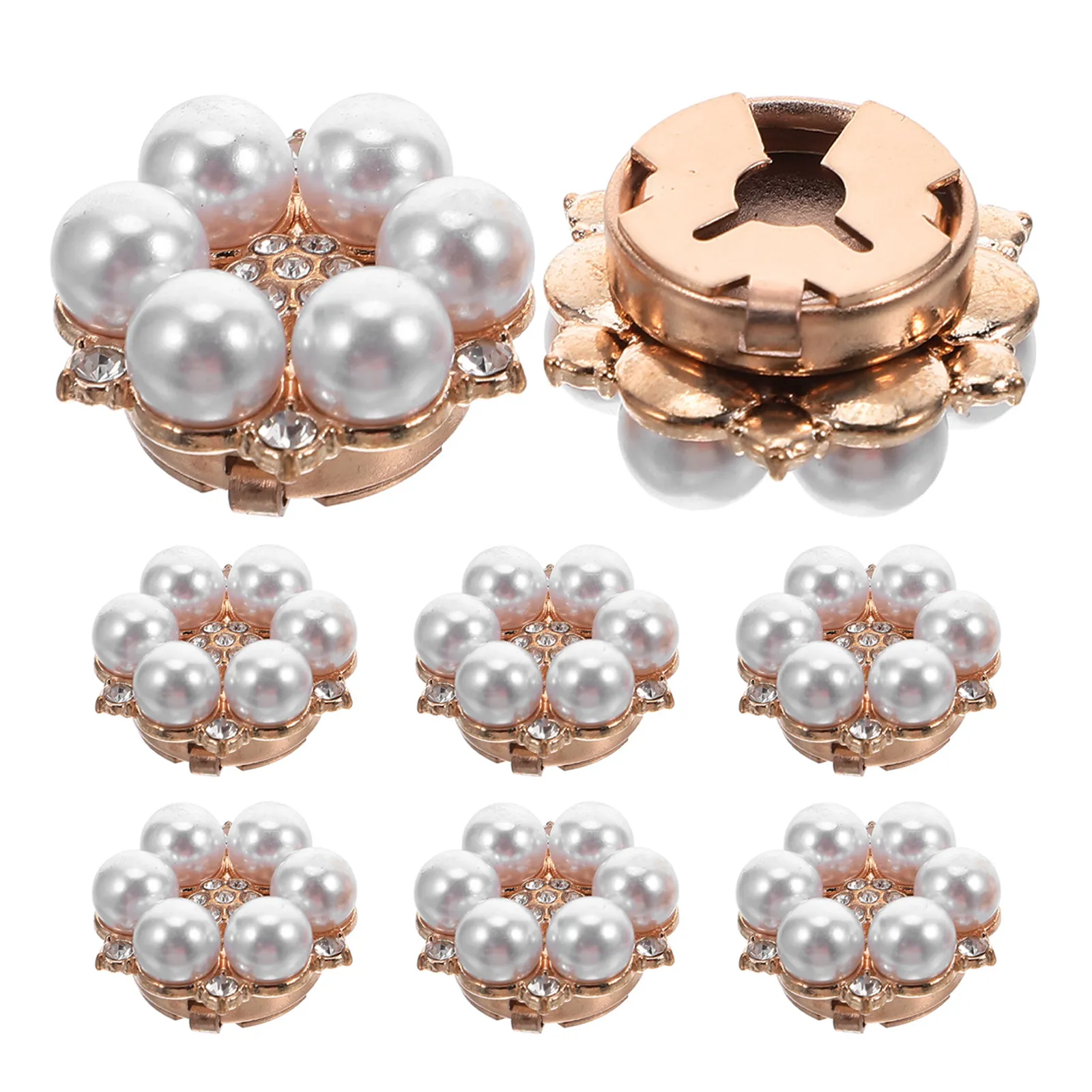 8Pcs Stylish Floral Rhinestone Pearl Button Covers Cuff Link Adapter Decorative Shirt Cuff Holder for Men Women Tuxedo Dress