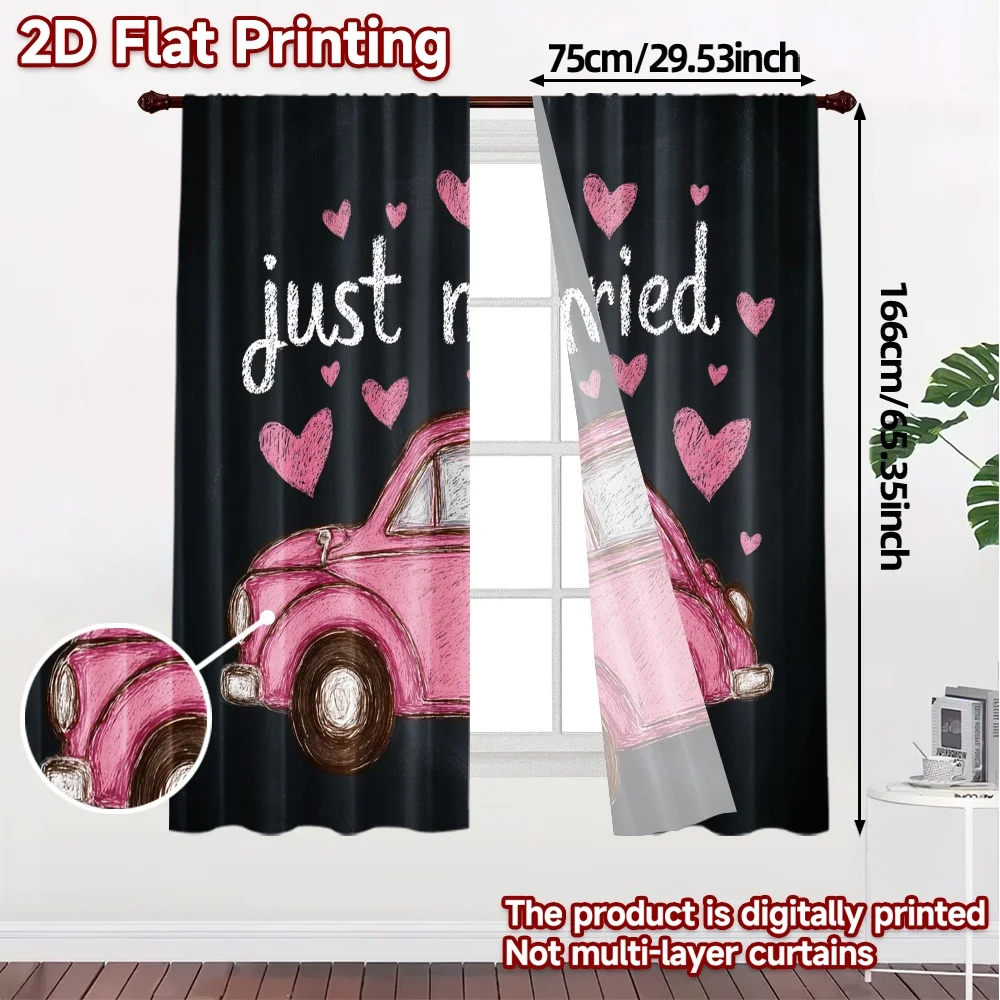 2pcs, 2D FLAT PRINTING Curtains (Without Rod) Pink Wedding Ride Pattern Modern Curtains Prints Light Filtering Curtains All