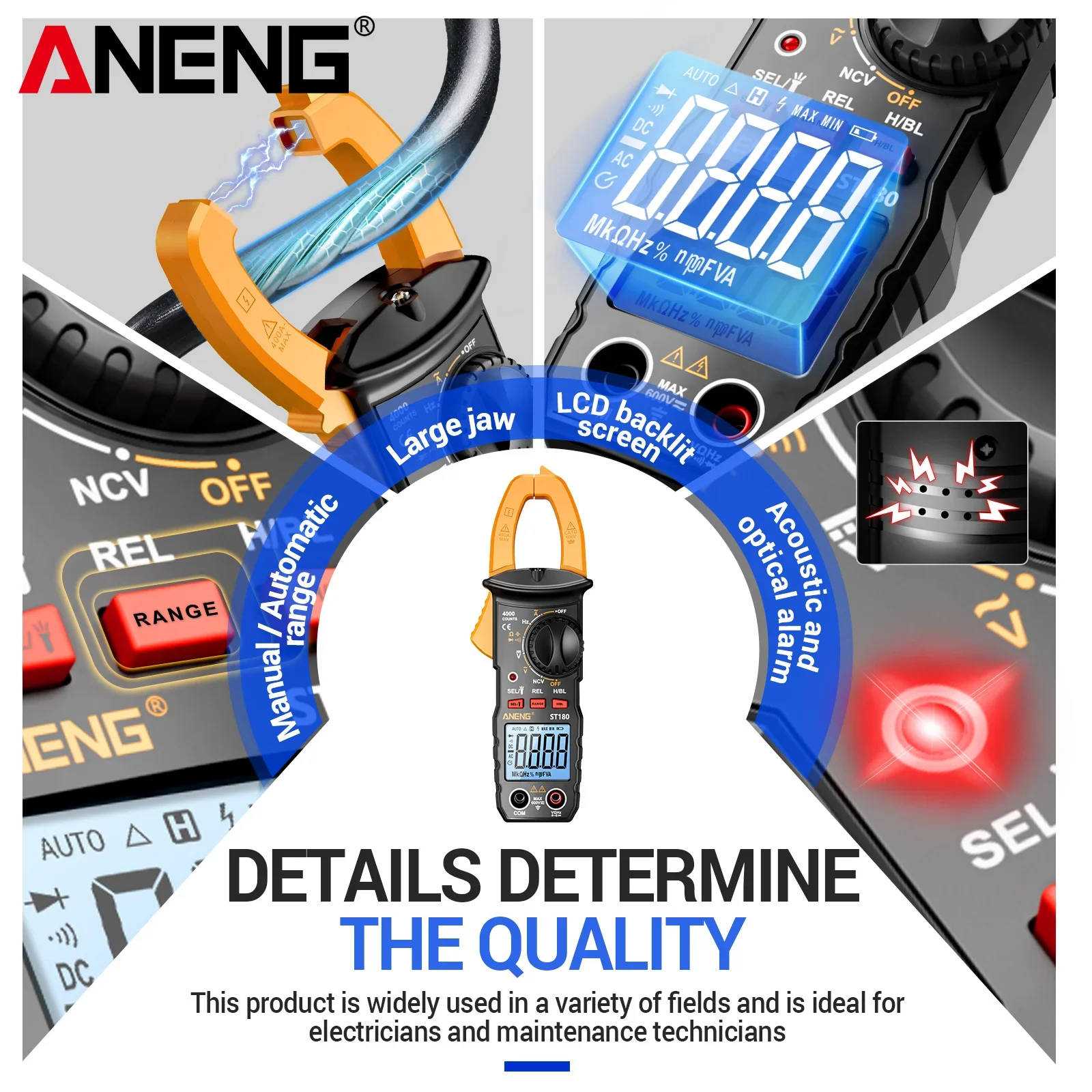 ANENG ST180 Digital Clamp Meter 4000 Counts AC 400A AC DC 600V NCV Capacitance Frequency Diode Tester Electrician Repair Tool