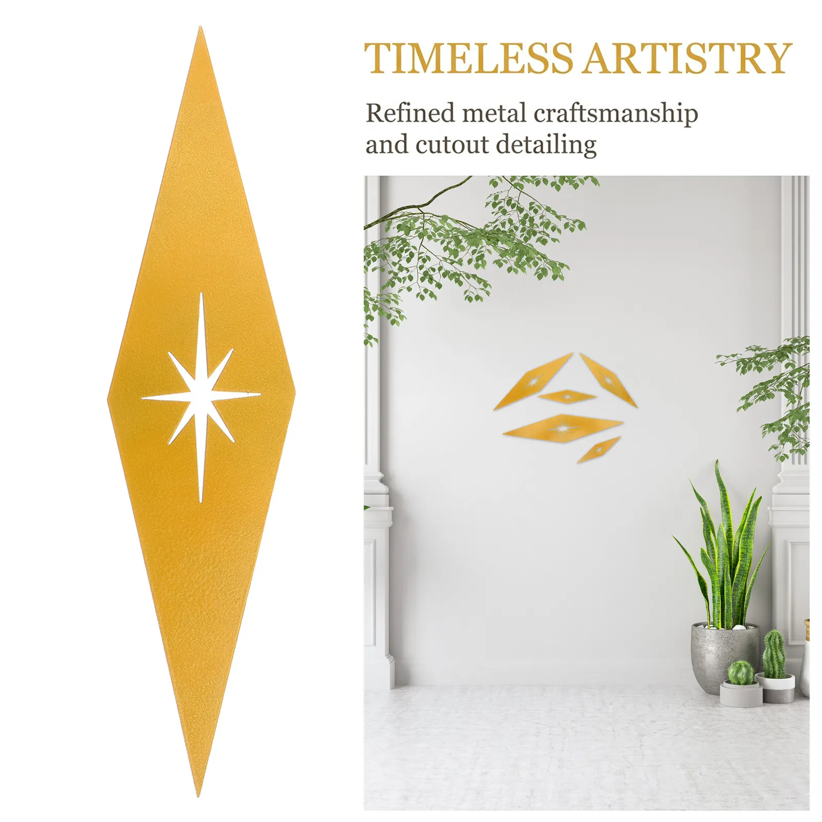 Gold Star Wall Art Vintage Metal Sculpture for Living Room Office Midcentury Modern Geometric Metallic Wall Decoration