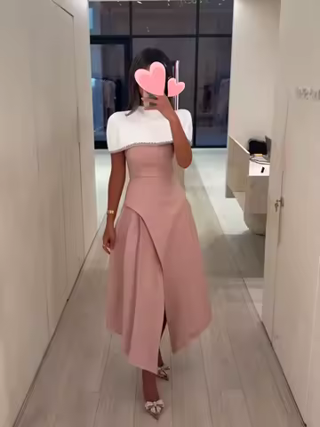 Oisslec Prom Dress Elegant Vintage Sweet Pink Crystal Beads Cape New Customized Formal Occasion Prom Dress Evening Party Gowns