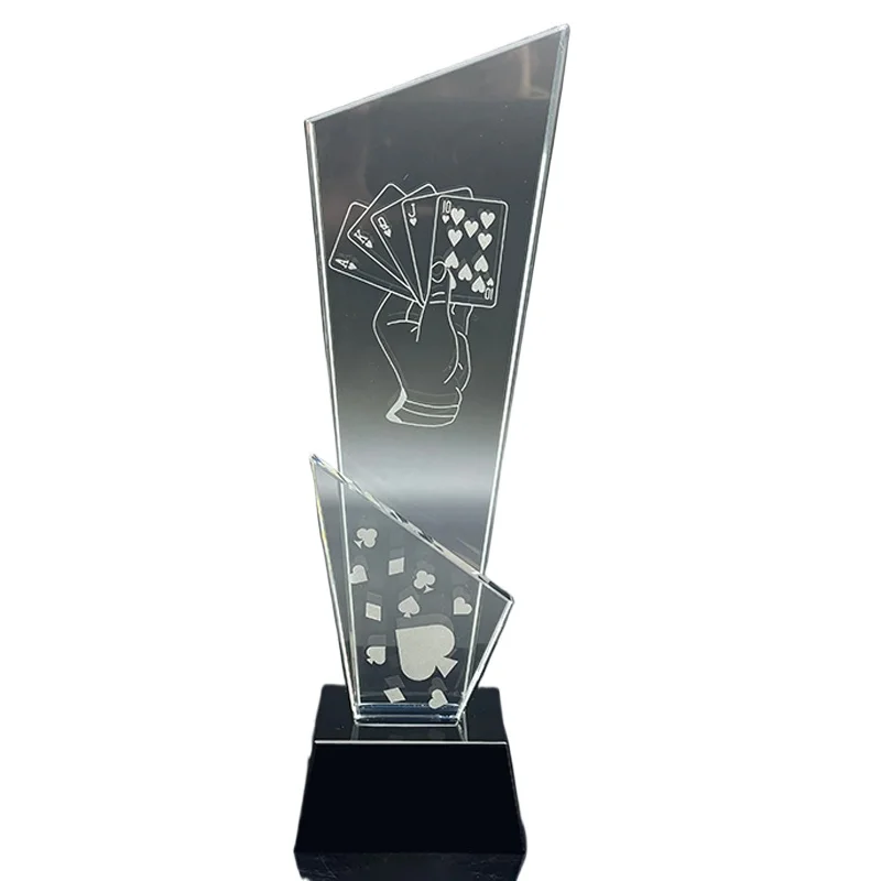 Customized Creative Poker Series Trophy, Competitions Reward Honors Souvenirs, Home Decor, Laser Sandblasting Crystal Medal, 1Pc
