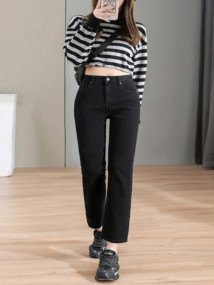 

Black High Waist Jeans Women Straight Leg New 2024 Pipe Denim Pants Boyfriend 2000s Y2k Streetwear women pants Korea Clothing