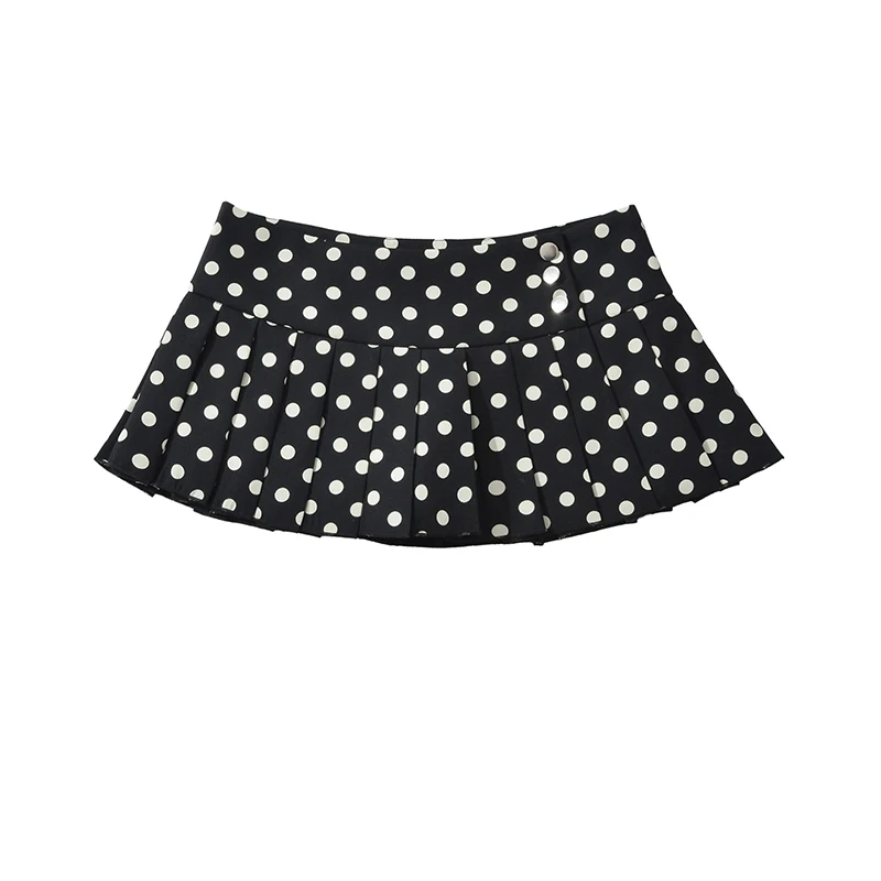 YENKYE Cool Girl Sexy Low Waist Polka Dot Mini Skirt For Women American Retro Pleated Summer Skirts Y2K Saia