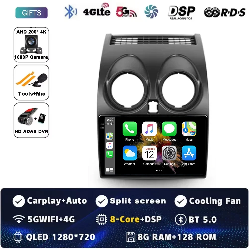 Android 16 autoradio GPS navigatie QLED Carplay Auto multimediasysteem speler BT voor Nissan Qashqai 1 J10 2006 - 2013