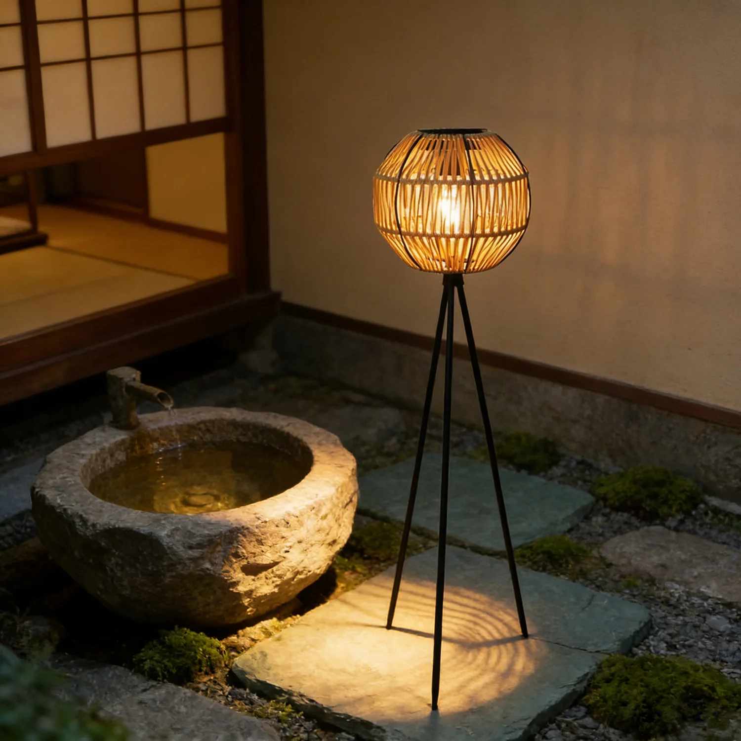 Handmade Rattan Solar-Powered Floor Lamp, No External Power Source Needed, Suitable for Outdoor Patios, Garden Decoration, Trail Landscaping, and Holiday Atmosphere Setup