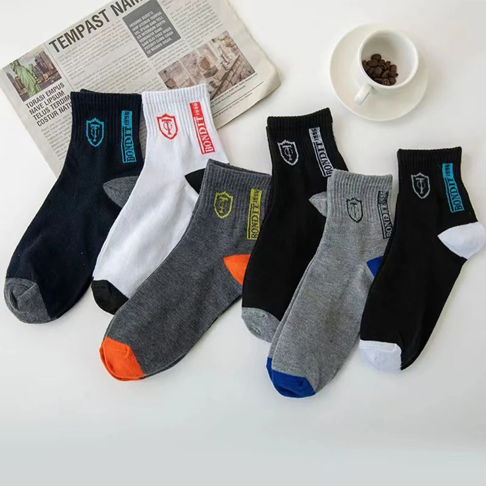 6 pairs of mid length socks for men wholesale business versatile long socks breathable sweat absorbing spring and summer black a