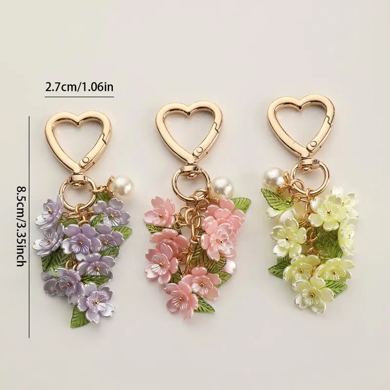 Modische und kreative herzförmige Schlüsselanhänger mit Blumen, Taschenverzierungen, Schlüsselanhänger zum Aufhängen an Gepäck – Detail 7