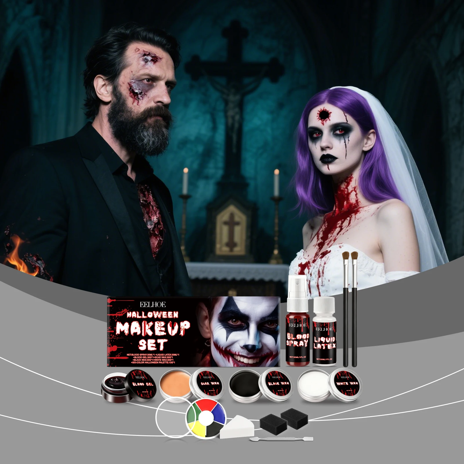 Professional Halloween Makeup Kit Face Body Paint White Black Red Special Effects Christmas Cosplay Party Supplies