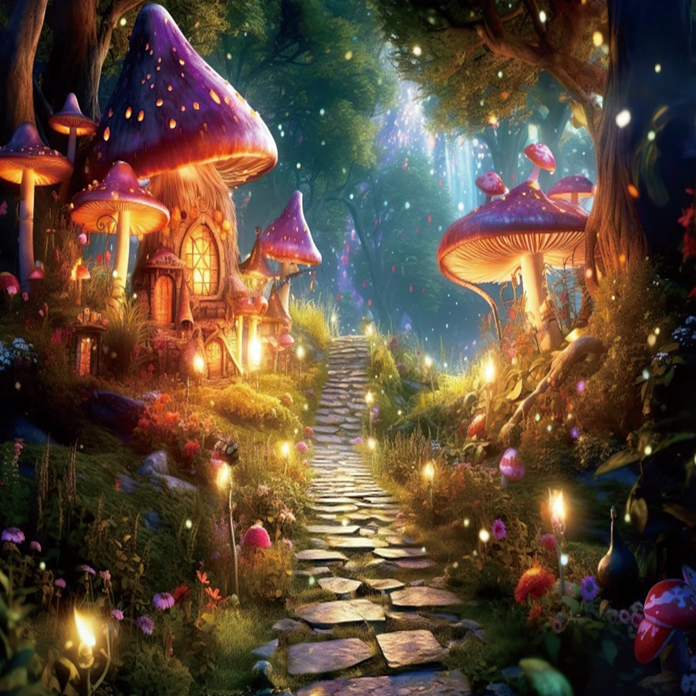 Enchanted Forest Photography Backdrop Fairy Tale Butterfly Mushroom Baby Shower Birthday Party Photo Background Photostudio Prop