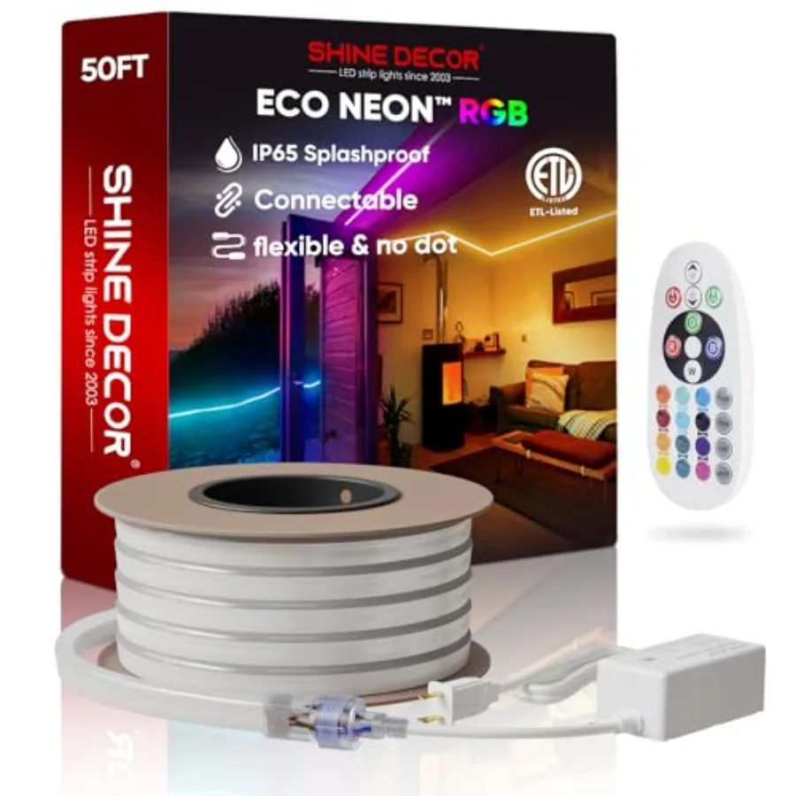 

【New model】LED RGB Neon Rope Lights AC 120V Expandable and Cuttable Bright Strip Lighting with Remote Dimmable Color Changing E