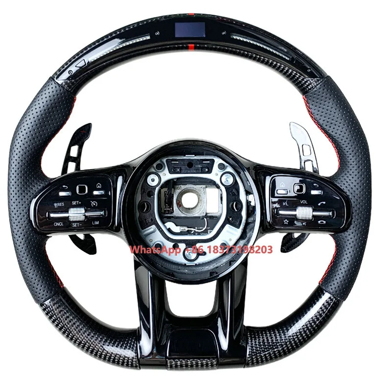

Custom Carbon Fiber Steering Wheel with LED Display Leather Interior Accessory for Mercedes AMG W204 W205 C63 C43 2015-2017 Cars