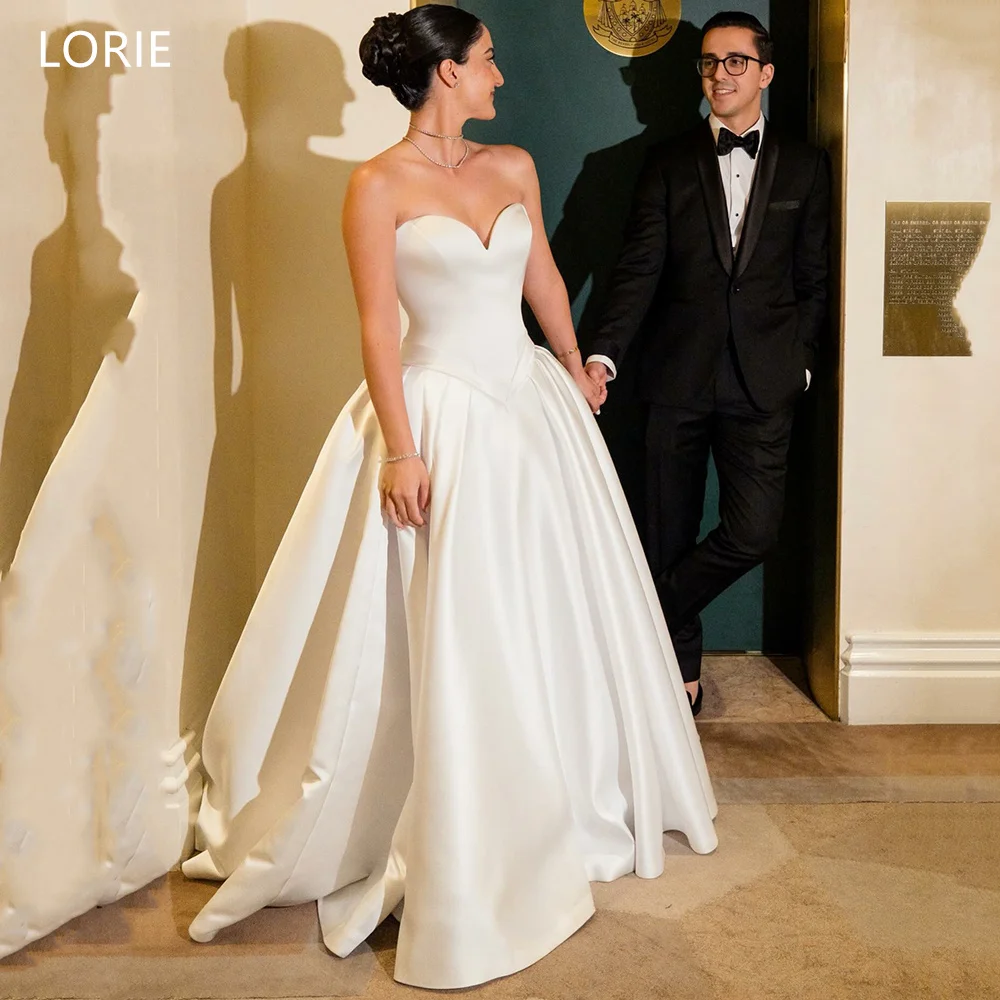

LORIE Chic Satin Strapless Wedding Dresses Sleeveless Draped A-Line Bride Prom Gown Simple Floor-Length Bridal Gowns Customized