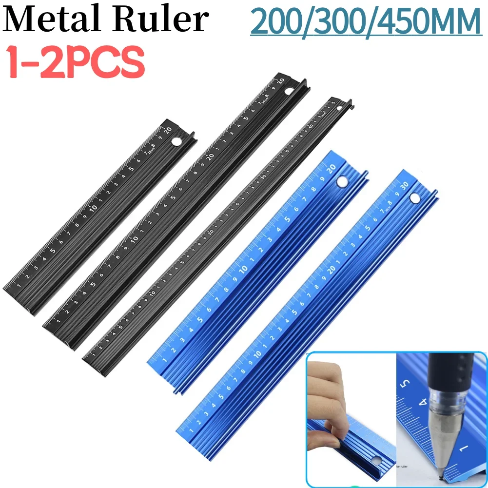 20/30cm Protective Ruler Metric Ruler Aluminum Alloy Straight Cutting Ruler Non-slip Cutting Rule Gauge for Cutting Measuring