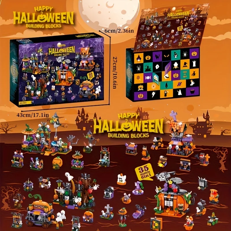 1328PCS Halloween Street Party Building Blocks zucca Carriage House Ghost Park Model Bricks giocattoli fai da te per bambini regali di festa